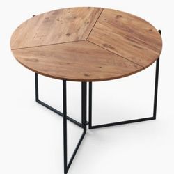 Myselfly Round Foldable wood dining table with metal base New Open Box 