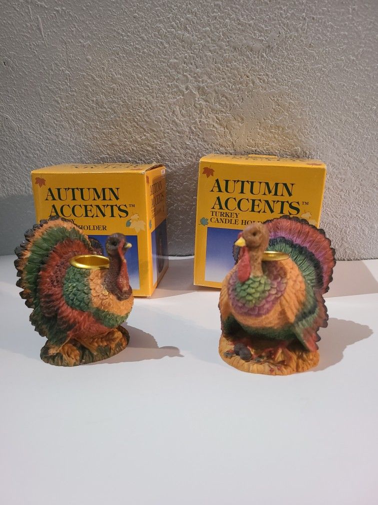 Vintage Turkey Candle Holder Autumn Accents (Set Of 2 For$4)