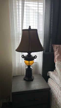 Victorian Style Table Lamp with Amber Glass