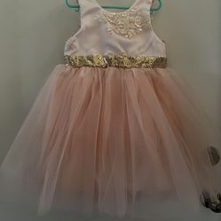 MILEDIIY Chiffon Taffeta Gold Sequin Bows Sleeveless  Formal Dressy Dress, Size 6T