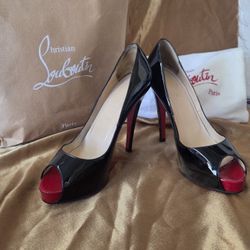 Christian Louboutin Black Very Prive Peep Toe Heels