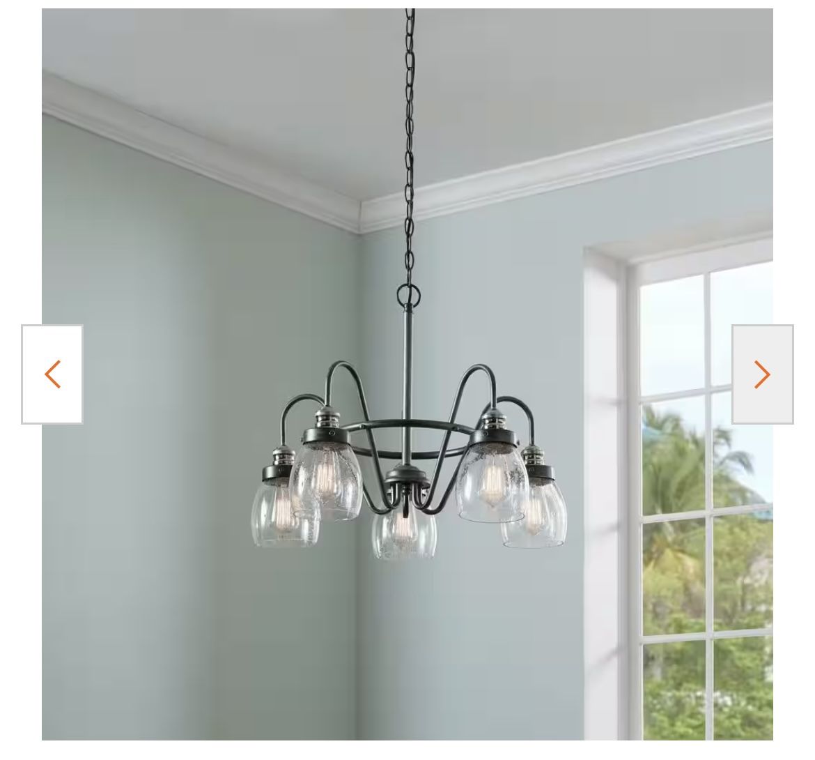 Progress Lighting Crofton 5-Light Rustic Pewter Chandelier with Brushed Nickel Accents and Clear Seeded Glass
