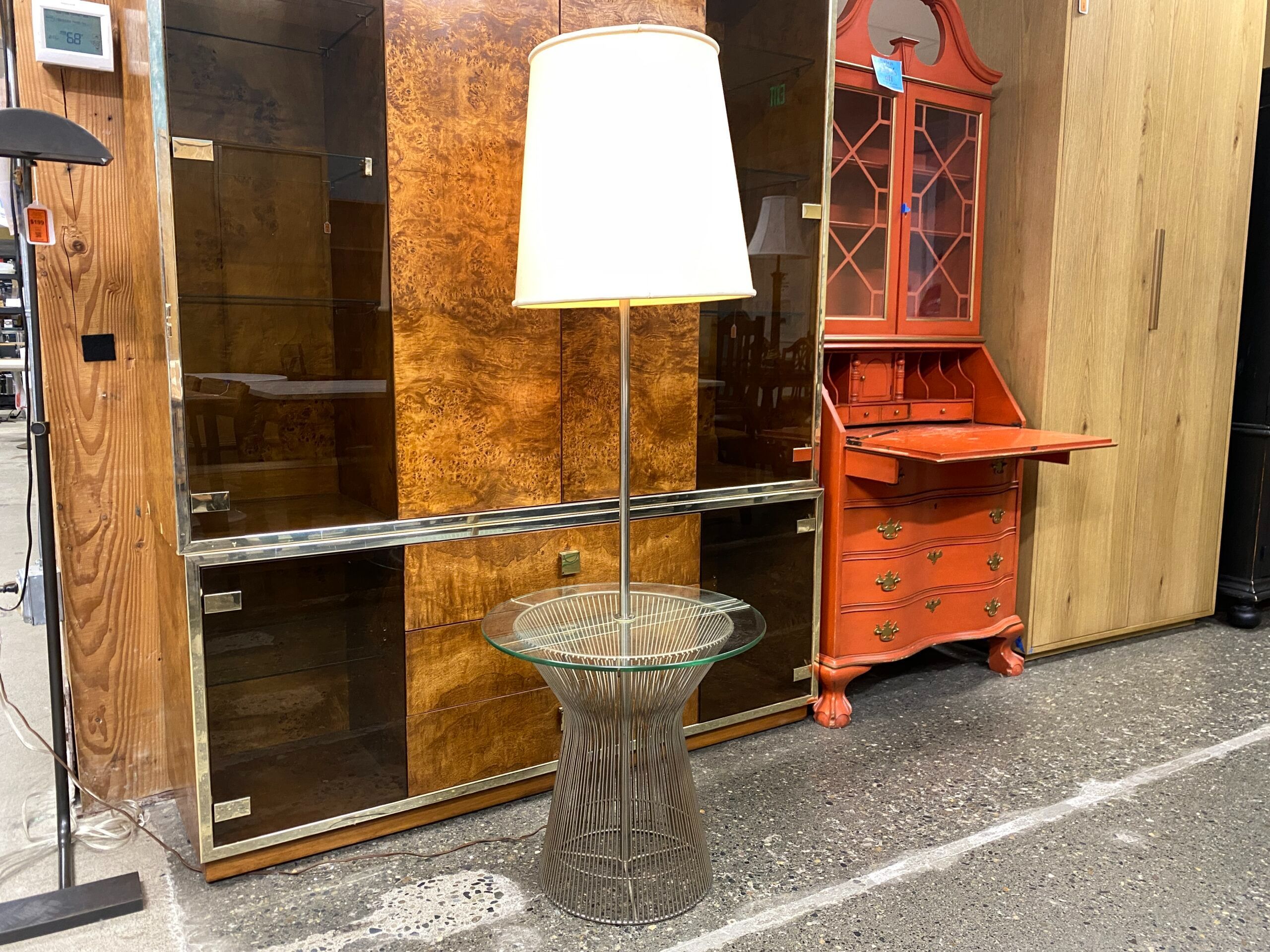 LAUREL LAMP CO. Vintage Mid-Century Modern Warren Platner Floor Lamp w/ Round Glass Table Top