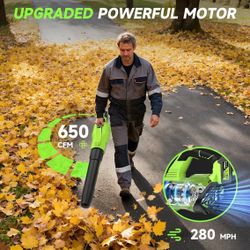 YOOVL High Power Cordless Leaf Blower 650CFM, Brushless Turbo Motor, 20V Rechargeable Blower with Fast Charger for Outdoor Cleaning