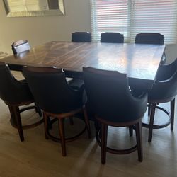 Wooden Dining Table With Bar Stools