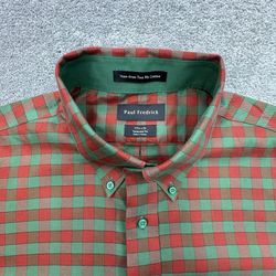 Paul Fredrick 17.5x34 Red & Green Christmas Check Non-Iron Dress Shirt Tailored