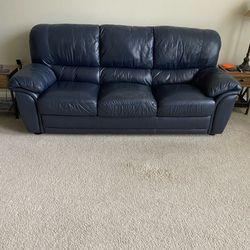 Blue Italian Leather Couch For Sale Medium Sized $300 OBO