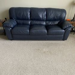 Blue Italian Leather Couch For Sale Medium Sized $300 OBO