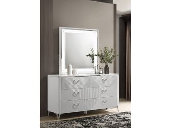 Cassia White High Gloss 6-drawer Dresser Cabinet with Mirror