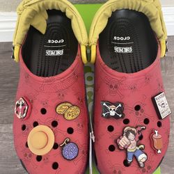 One Piece Monkey D. Luffy Red Crocs Clog Sandals - New Mens Size 8 9