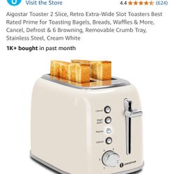 Aigostar Toaster 2 Slice, Retro Extra-Wide Slot Toasters Best Rated Prime for Toasting Bagels, Breads, Waffles & More, Cancel, Defrost & 6 Browning, R