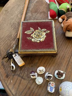 Vintage Flocked Top Fabric Blue Bird Confectionery Tin England Red Gold Rose