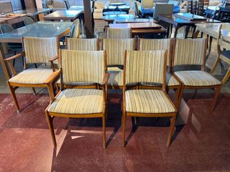 D-SCAN Vintage Mid-Century Modern Danish Teak Striped Dining Chairs (Set of 8 Chairs )