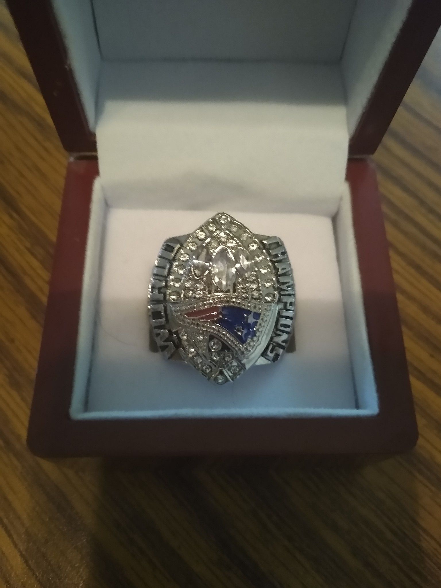 New England Patriots Championship Ring with Display Case