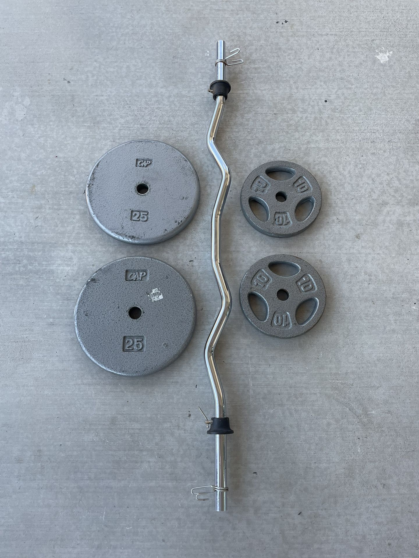 Weights 70Lbs and Curl Bar