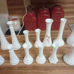 Assorted Antique Milk Glass Vases