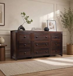 Brown Dresser for Bedroom, 9 Drawer Wooden Chest of Drawers. for Living Room, Hallway and Closet, Large Storage Cabinet