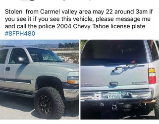 Stolen may22 @3am Carmel valley area   please message me if you had seen this vehicle