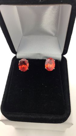 14k White Gold Stud Earrings Set With Orange Oval Stone 💵  💳  💵