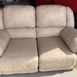 Ashley Beige Dover Natural Reclining Love Seat Sofa