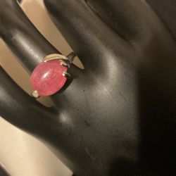 SilverTone Ring With Pink Stone..Size 7