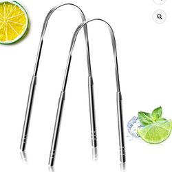 Tongue Scraper (2 Pack), Reduce Bad Breath (Medical Grade), Stainless Steel Tongue Cleaners, Metal Tounge Scrappers, Tongue Scraper Cleaner for Fresh 
