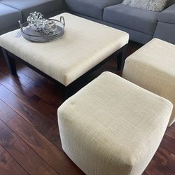 Fabric Coffee Table With 2 Stools 