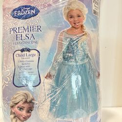 Disney Frozen Sparkly Premier Elsa Child Size Large  #358 - Dress w/ Cape. 