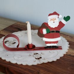 Vintage Santa On Toboggan Candle Holder 