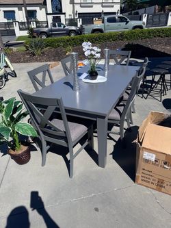 Gray Dining Table Set with 6 Chairs