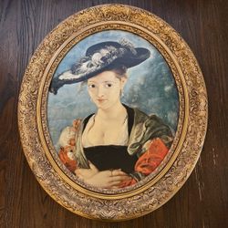 Oval Portrait Painting in Gold Ornate Frame