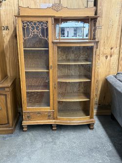 Antique Oak Side-By-Side Bookcase/Secretary