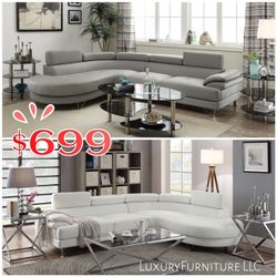 New grey & white bonded leather sofa sectional
