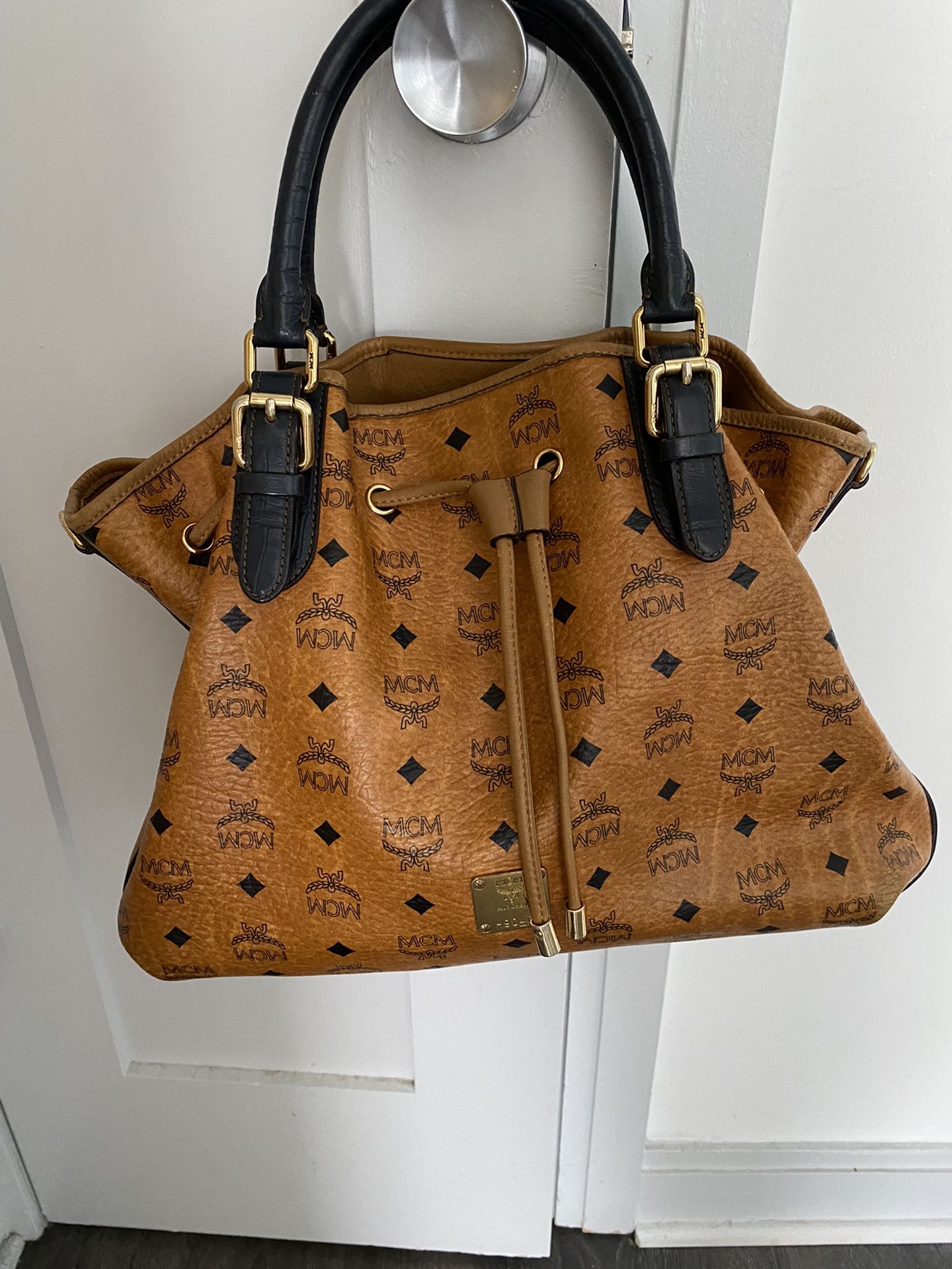  MCM Vintage Visetos Drawstring Shopper tote