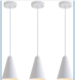 White Pendant Lights Kitchen Island,Dining Room Light Fixtures Over Table 3 Pack With Cone Metal Shade, Modern Farmhouse Mini Chandeliers,Adjustable C