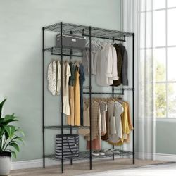 Garment Rack Metal Clothing Rack Portable Closet Shelves Wardrobe 4 Tiers Adjustable Wire Shelving