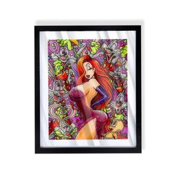 jessica rabbit art piece on black frame