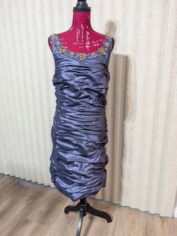 Genuine CACHET Purple lilac taffeta gathered sleeveless beaded dress Size 16
