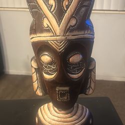 Free Standing Tiki Style Folk Art Wooden Hand Painted Indonesian Statue 19" Tall