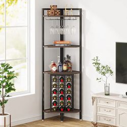4-Tier Corner Wine Rack With Glass Holder & Storage Shelves