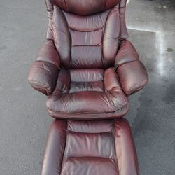Leather recliner chair and ottoman 