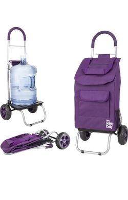 Open Box Sale - Trolley Dolly Purple Foldable Shopping cart for Groceries with Wheels and Removable Bag and Rolling Personal Handtruck Standard