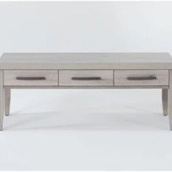 Grey 47" Wide Rectangle Wood Coffee Table | Storage | Drawers With 22" Wide Square Wood End Table | Storage | Drawer 