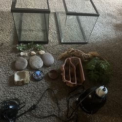 2   10Gallon Aquarium Or Reptile Tanks With Lamps And Accessories 