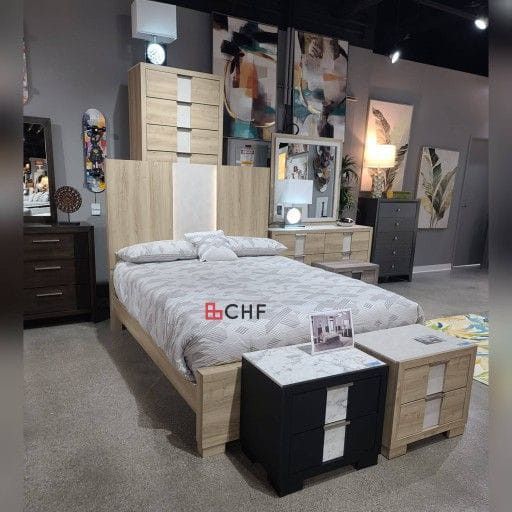 4 Piece Queen / King Size Bedroom Set (Included Bed Frame ,Dresser ,Mirror ,Nightstand )