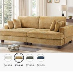 88 in. Modern Straight Arm Sofa Chenille Upholstered Rectangle 4-Removable Cushion Triple Lounge Sofa in Ginger