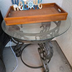 Glass Table With Metal Stand.  End Table