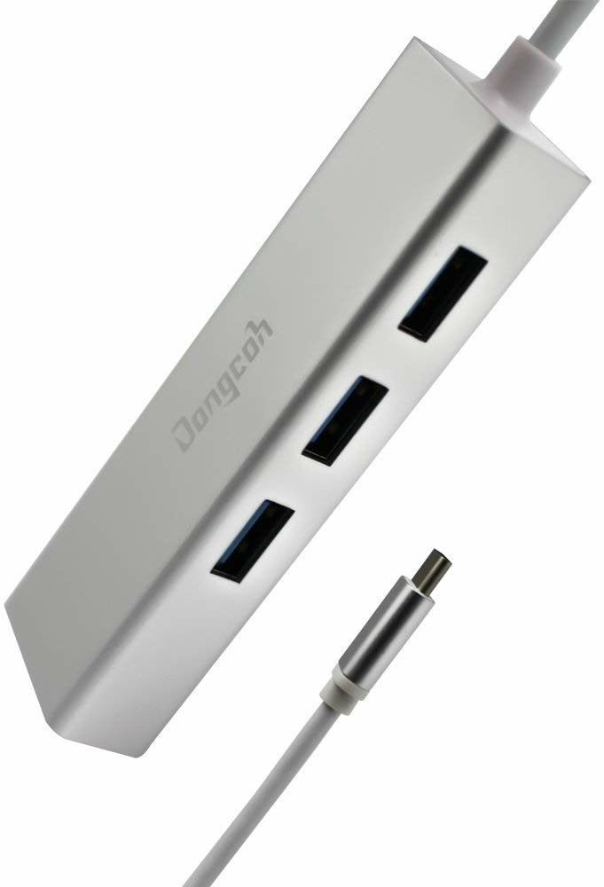 Type-C3.0 1 Gigabit Ethernet Adapter with 3-Port USB 3.0 Hub Aluminum Gigabit Switch for Super Notebook Silver