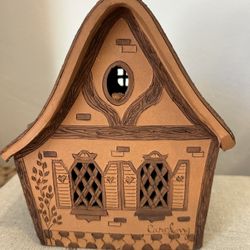 Vintage Carol Long Studio Art Pottery Cottage Candle House Signed Cottagecore Fairy Whimsey Artist Collectible Birds Nest Charming 