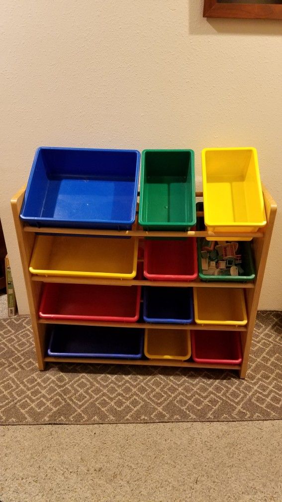 Battat Kid Toy Storage Organizer Plastic Bin System Primary Light Wood